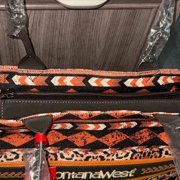 Montana West Vibrant Orange and Brown Tote - Picture 3 of 11
